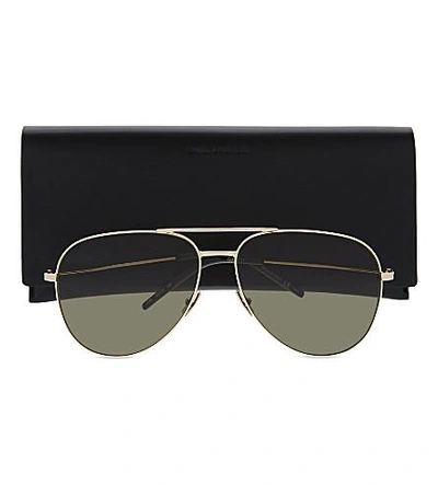 Shop Saint Laurent Classic 11 Aviator Sunglasses In Gold Green