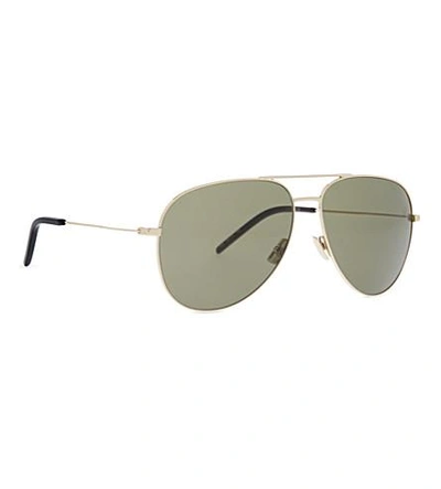 Shop Saint Laurent Classic 11 Aviator Sunglasses In Gold Green