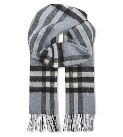Shop Burberry Giant Check Cashmere Scarf In Dusty Blue