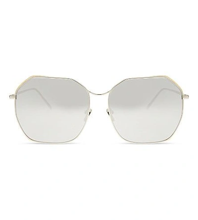 Shop Linda Farrow Lf350 Round-frame Sunglasses In White Gold