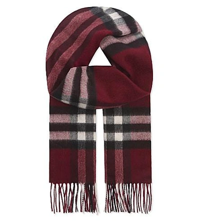 Shop Burberry Giant Check Cashmere Scarf In Plum Check