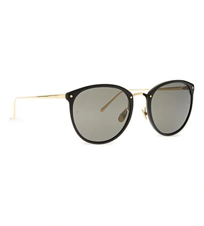 Shop Linda Farrow Lfl512 Oval-frame Sunglasses In Black Yellow Gold