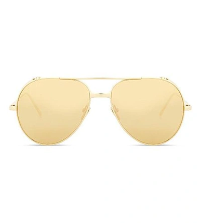 Shop Linda Farrow Lfl426 Aviator Sunglasses In Yellow Gold
