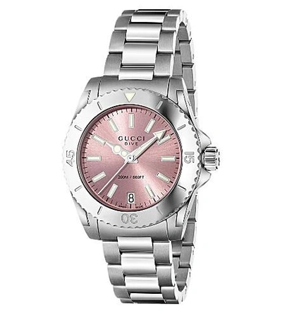 Shop Gucci Ya136401 Dive Stainless Steel Watch In Pink