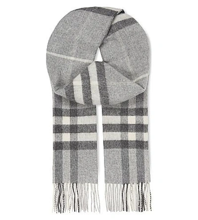 Shop Burberry Giant Check Cashmere Scarf In Pale Grey