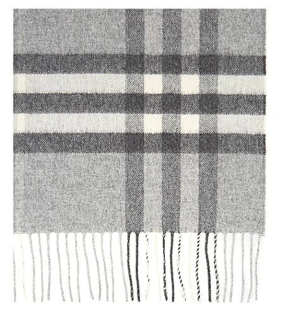 Shop Burberry Giant Check Cashmere Scarf In Pale Grey