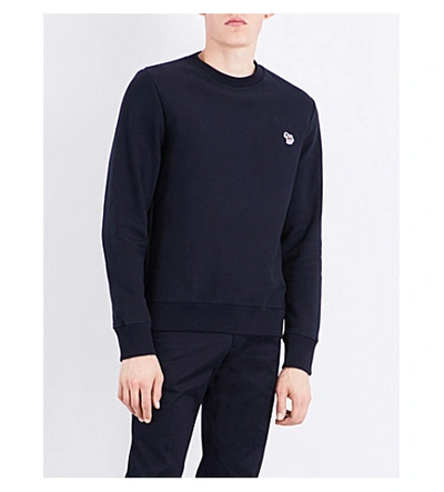 Ps By Paul Smith Zebra-embroidered Cotton Sweatshirt In Navy