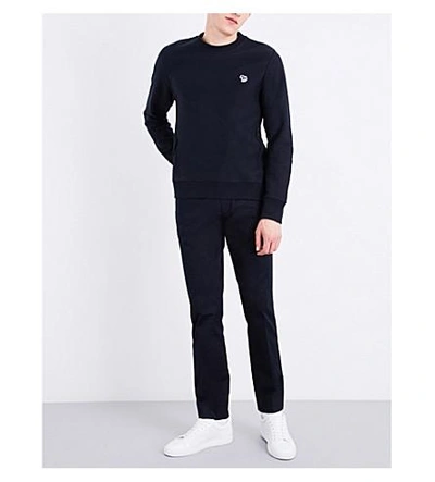 Shop Ps By Paul Smith Zebra-embroidered Cotton Sweatshirt In Navy