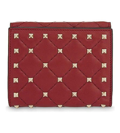Shop Valentino Rockstud Small Leather French Wallet In Red