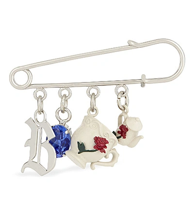 Christopher Kane Beauty And The Beast Safety Pin Charm Brooch In Silver