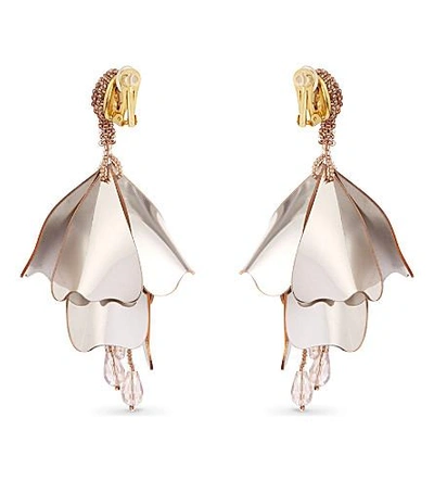 Shop Oscar De La Renta Impatiens Flower Drop Clip-on Earrings In Met. Rose Gold