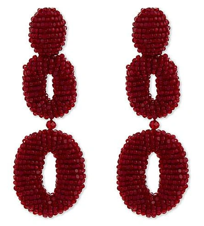 Shop Oscar De La Renta Beaded Oval Clip-on Earrings In Garnet