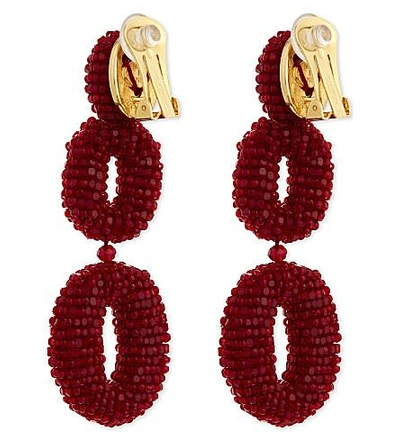 Shop Oscar De La Renta Beaded Oval Clip-on Earrings In Garnet