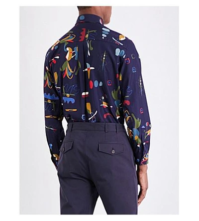 Shop Ferragamo Abstract-print Silk And Cotton-blend Shirt In Navy