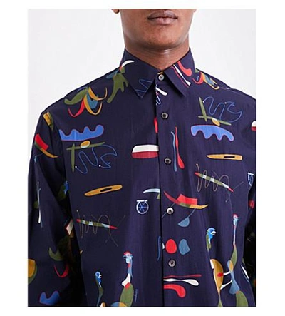 Shop Ferragamo Abstract-print Silk And Cotton-blend Shirt In Navy