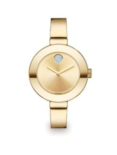 Shop Movado Bold Crystal & Goldtone Ip Stainless Steel Bangle Bracelet Watch/34mm