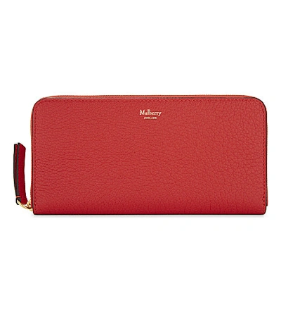 Mulberry Grained Leather Zip-around Wallet In Fiery Red