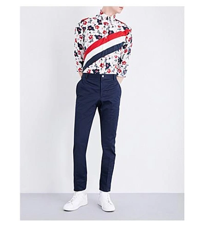 Shop Thom Browne Floral And Stripe-print Classic-fit Cotton Shirt In Rwbwht