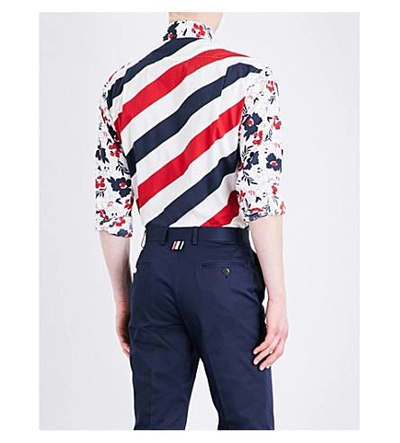 Shop Thom Browne Floral And Stripe-print Classic-fit Cotton Shirt In Rwbwht