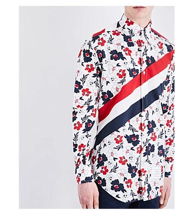 Shop Thom Browne Floral And Stripe-print Classic-fit Cotton Shirt In Rwbwht