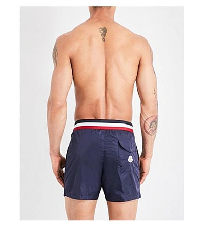 Shop Moncler Logo-waistband Swim Shorts In Navy