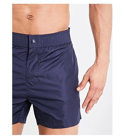 Shop Moncler Logo-waistband Swim Shorts In Navy