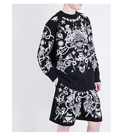 Shop Givenchy Tattoo-print Cotton-twill Shorts In Black