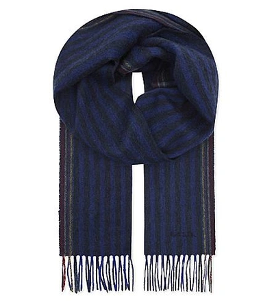 Shop Paul Smith Striped Wool-blend Scarf In Blue