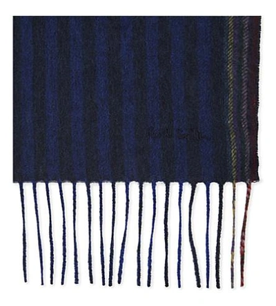 Shop Paul Smith Striped Wool-blend Scarf In Blue