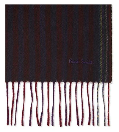 Shop Paul Smith Striped Wool-blend Scarf In Bordeux