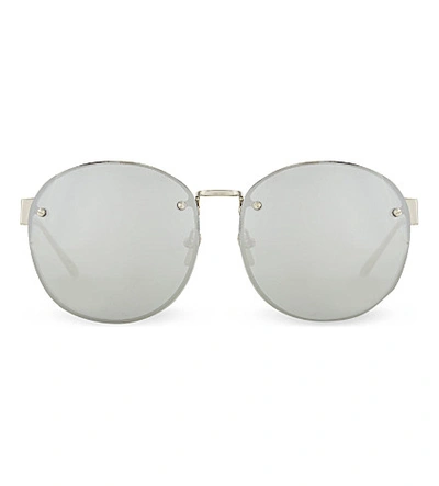Linda Farrow Mirrored Round Sunglasses In White Gold