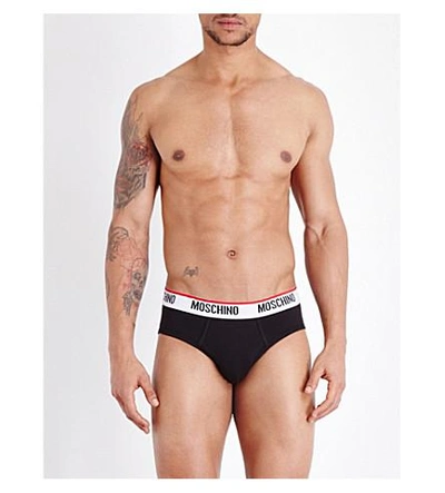 Shop Moschino Pack Of Two Tape Regular-fit Stretch-cotton Briefs In Black