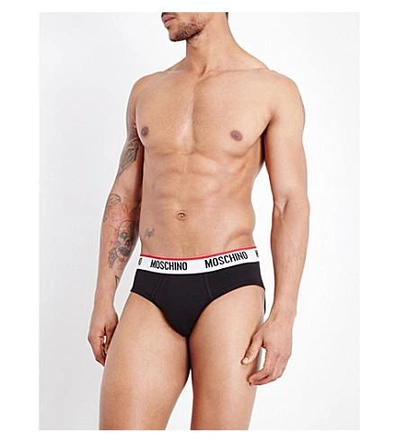 Shop Moschino Pack Of Two Tape Regular-fit Stretch-cotton Briefs In Black
