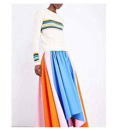 Shop Peter Pilotto Contrast-panel Cotton Midi Skirt In Multi