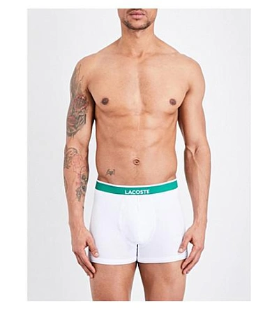 Shop Lacoste Branded Pack Of Three Stretch-cotton Trunks In White