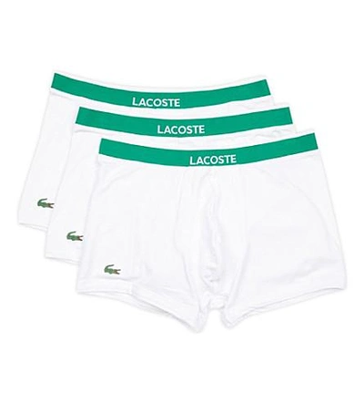 Shop Lacoste Branded Pack Of Three Stretch-cotton Trunks In White