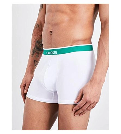 Shop Lacoste Branded Pack Of Three Stretch-cotton Trunks In White