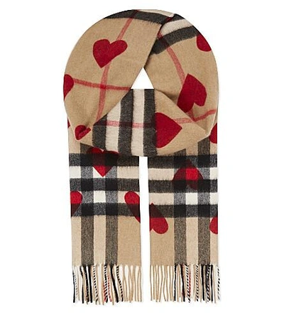 Shop Burberry Giant Heart Cashmere Scarf In Parade Red