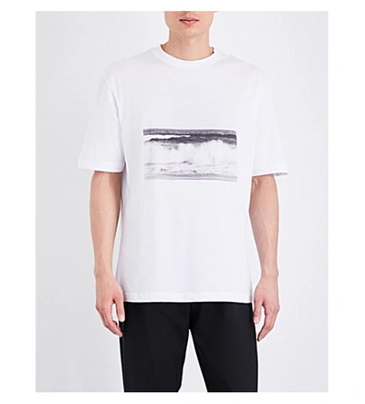 Shop Raf Simons Wave-print Cotton-jersey T-shirt In White