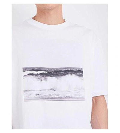 Shop Raf Simons Wave-print Cotton-jersey T-shirt In White