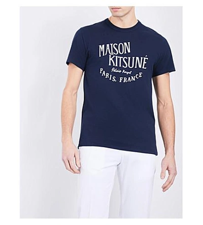 Shop Maison Kitsuné Palais Royale Cotton-jersey T-shirt In Navy