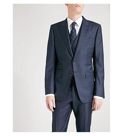 Shop Tom Ford Classic-fit Three-piece Wool Suit In Navy