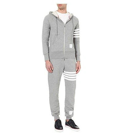 Shop Thom Browne Striped Cotton-jersey Hoody In Grey