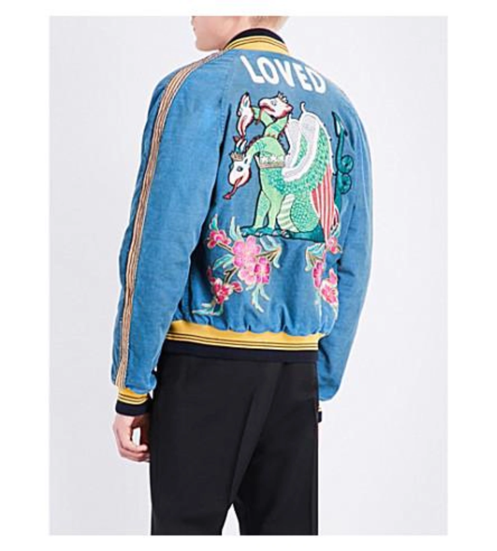 Gucci blue loved embroidered bomber jacket discount