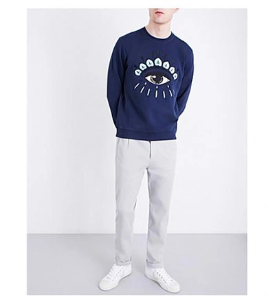 Shop Kenzo Evil Eye-embroidered Cotton-jersey Sweatshirt In Ink