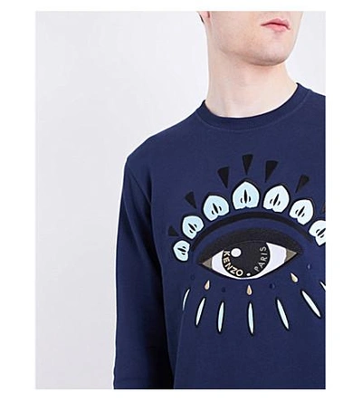 Shop Kenzo Evil Eye-embroidered Cotton-jersey Sweatshirt In Ink