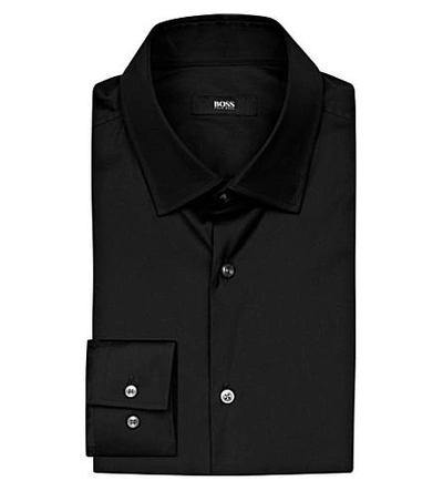 Shop Hugo Boss Slim-fit Cotton Shirt In Black