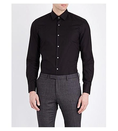 Shop Hugo Boss Slim-fit Cotton Shirt In Black