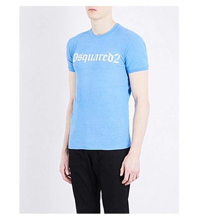 Shop Dsquared2 Brand-logo Cotton-jersey T-shirt In Bluette