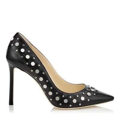 Shop Jimmy Choo Romy 100 Black Nappa Pointy Toe Pumps With Anthracite Studs In Black/anthracite